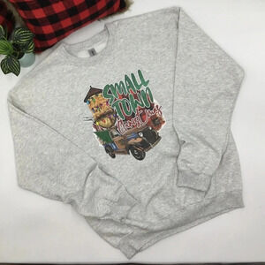 SMALL TOWN CHRISTMAS SWEATSHIRT Lt. Gray Truck Plaid Crewneck NEW! Various Sizes